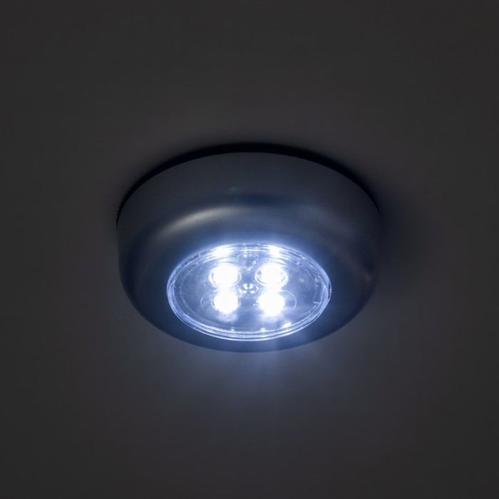 Светильник ночник "Пушлайт" 4xLED 1,5Вт батарейки AAA 7см. серебро - фото 1875933631