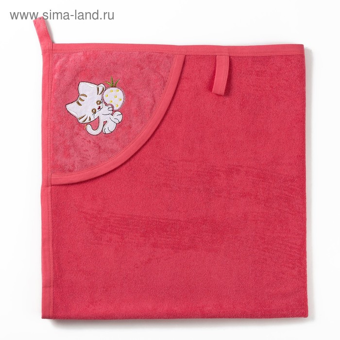 Полотенце с уголком и рукавицей, размер 90х90, цвет розовый, махра, хл100% - Фото 1