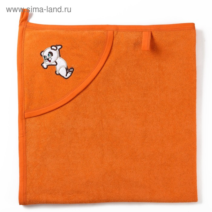 Полотенце с уголком и рукавицей, размер 90х90, цвет оранжевый, махра, хл100% - Фото 1
