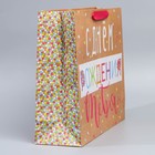 Пакет подарочный крафтовый вертикальный, упаковка, «С Днём Рождения!», L 31 х 40 х 9 см - Фото 2