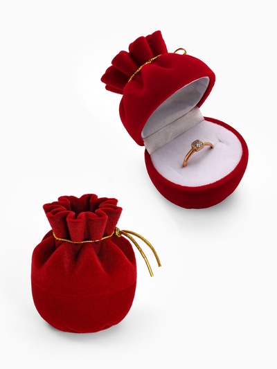 Футляр под серьги, кольцо «Мешочек подарочный», бархатный, 5.5×4.6 см, красный