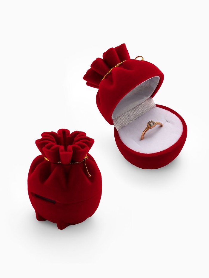 Футляр под серьги, кольцо «Мешочек подарочный», бархатный, 5.5×4.6 см, красный - Фото 1