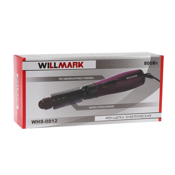 Фен-щётка WILLMARK WHS-0812, 800 Вт, 3 скорости, 3 температурных режима, 1 насадка, черный - фото 51344103