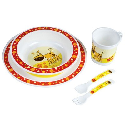 Набор детской посуды, 5 предметов: миска, тарелка, кружка, вилка и ложка, от 12 мес., цвета МИКС