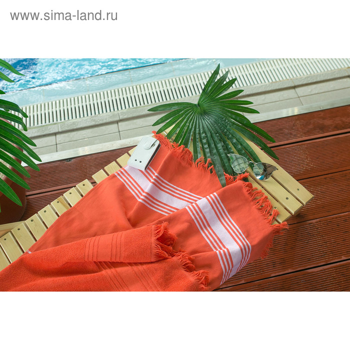 Полотенце пештемаль Turkish towel 70х140 см, коралл, 330г/м2, хлопок 100% - Фото 1