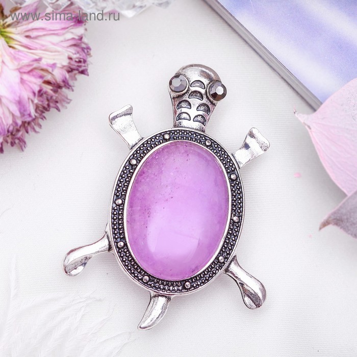 Брошь черепаха «Аметист» в чернёном серебре - Фото 1