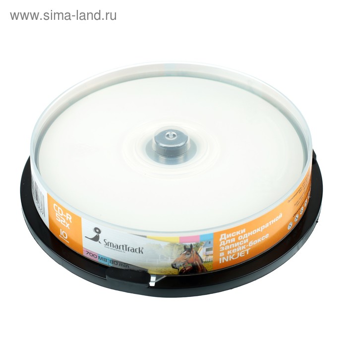 Диск CD-R SmartTrack Inkjet, 52x, 700 Мб, Cake Box, 10 шт - Фото 1