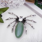 Брошь паучок «Нефрит» со стразами, в чернёном серебре - Фото 1