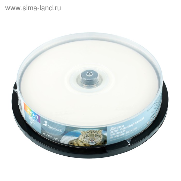Диск DVD-R SmartTrack Inkjet, 16x, 4,7 Гб, Cake Box, 10 шт - Фото 1