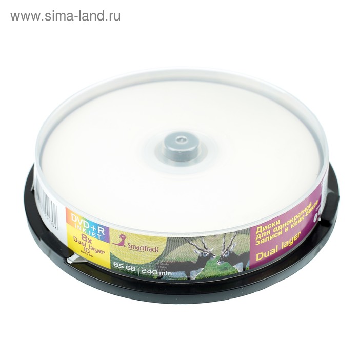 Диск DVD+R SmartTrack Dual Layer Inkjet, 8x, 8.5 Гб, Cake Box, 10 шт - Фото 1