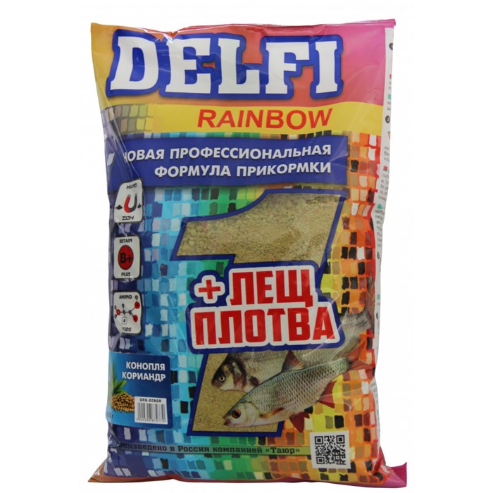 Прикормка DELFI Rainbow, лещ-плотва, конопля, кориандр, зелёная, 800 г - Фото 1