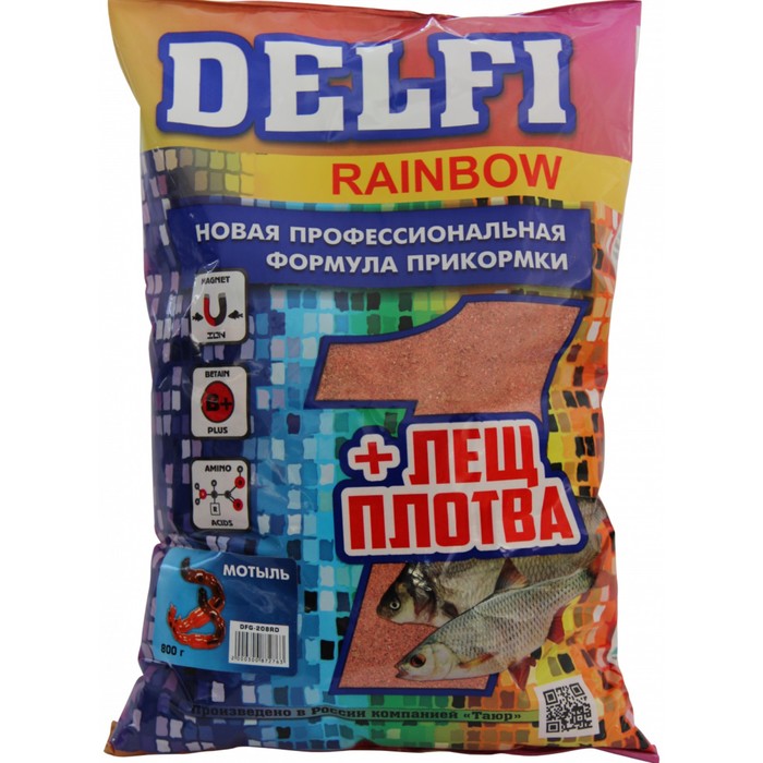 Прикормка DELFI Rainbow, лещ-плотва, мотыль, красная, 800 г - Фото 1