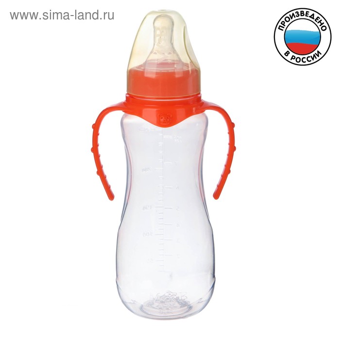 Бутылочка для кормления детская приталенная, с ручками, 250 мл, от 0 мес., цвет оранжевый - Фото 1