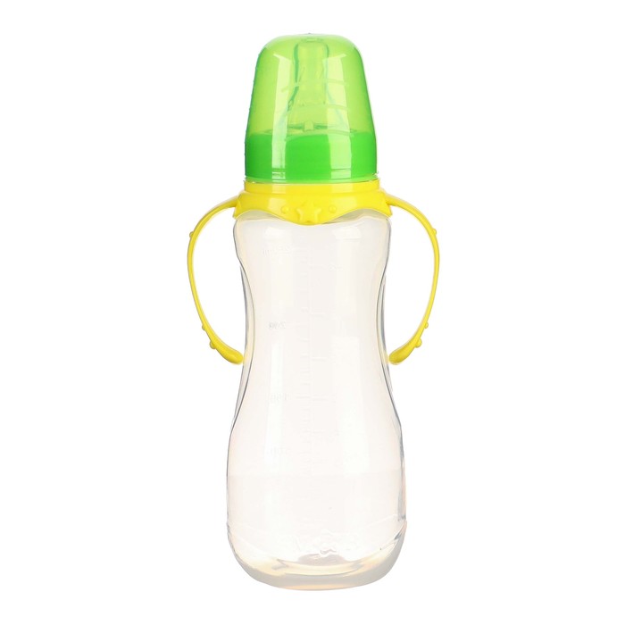 Бутылочка для кормления, классическое горло, с ручками, 250 мл., от 3 мес., цвет жёлтый МИКС - фото 1898116952