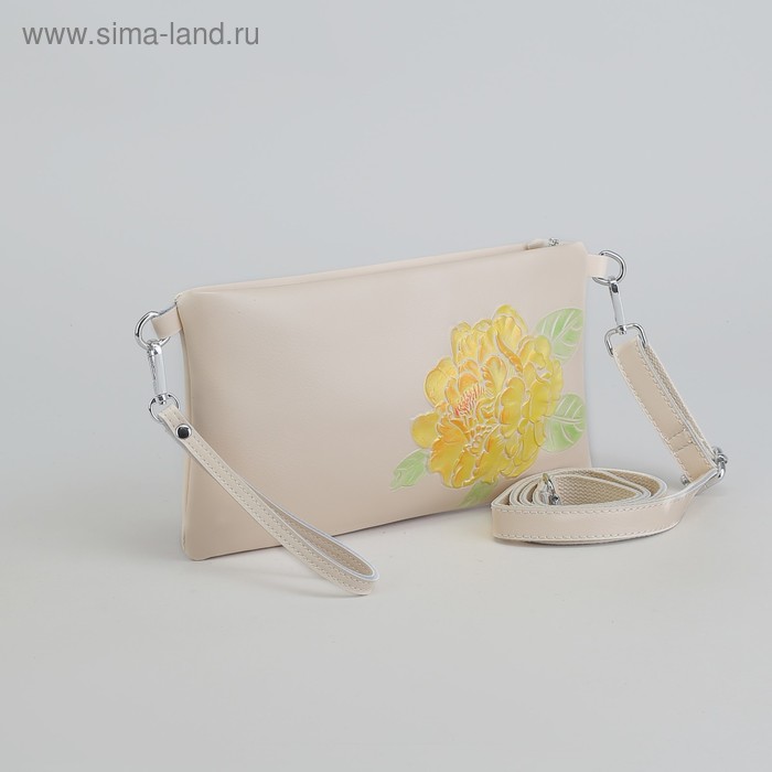 Клатч женский, отдел на молнии, наружный карман, с ручкой, длинный ремень, цвет молочный - Фото 1