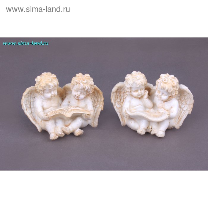 полистоун 2 ангелочка беж с книгой 7,5*10,5 см - Фото 1