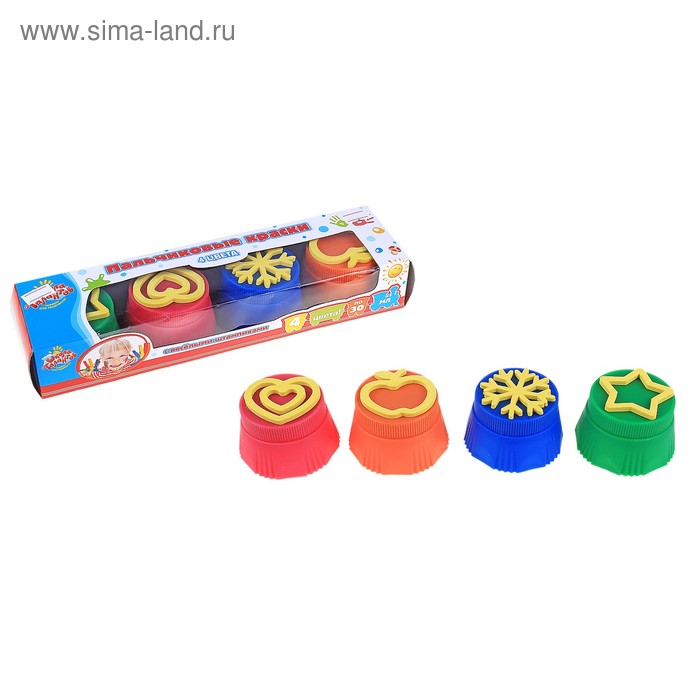 Пальчиковые краски, набор 4 цвета по 30 мл и штампики - Фото 1