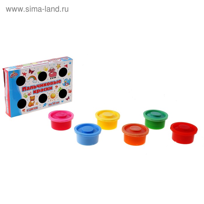 Пальчиковые краски, набор 6 цветов по 50 мл - Фото 1