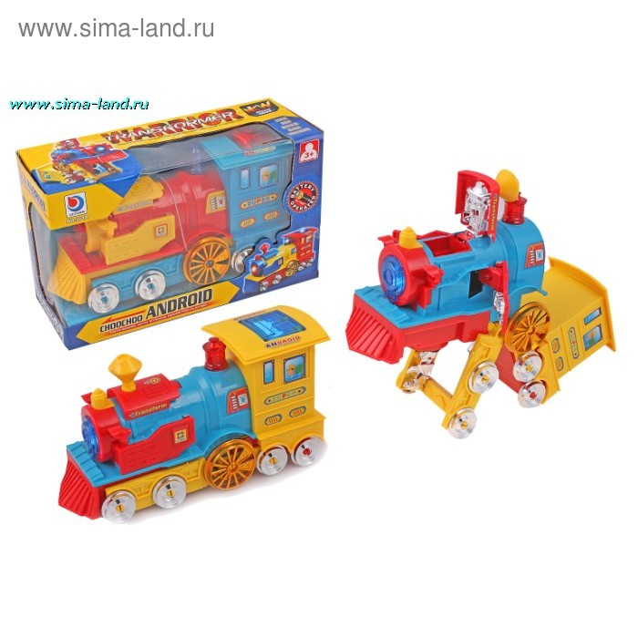 Паровоз - трансформер, свет/звук, 2 цвета, в коробке - Фото 1