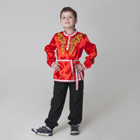 Карнавальная русская рубаха 'Хохлома: цветы', атлас, цвет красный, р-р 34, рост 134 см Ош