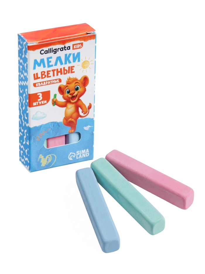 Мелки цветные Calligrata, в наборе 3 штуки, квадратные - Фото 1