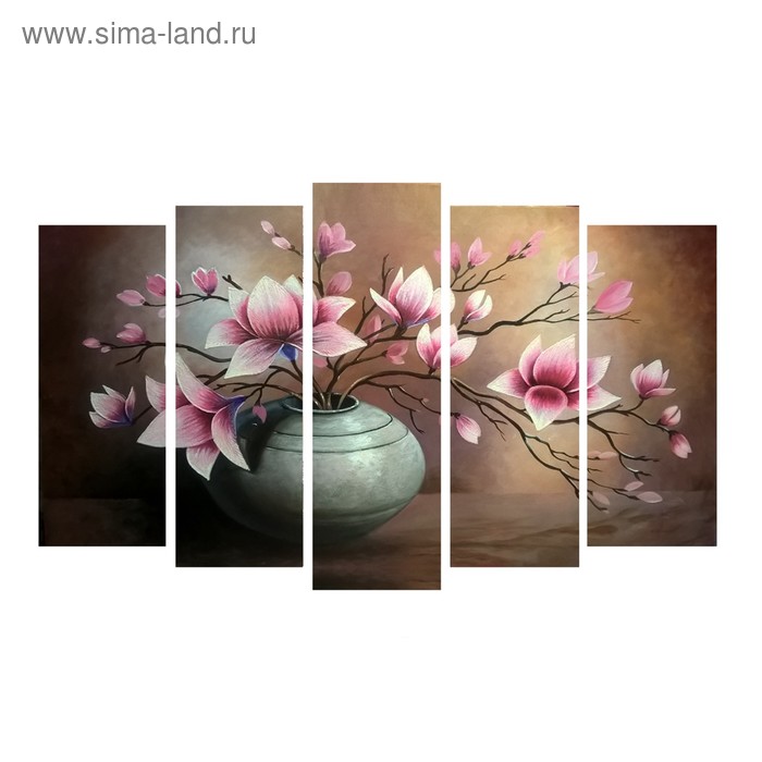 Картина модульная на подрамнике "Цветы в вазе"  2шт-25*71; 2шт-25*63; 1шт-25*80  125*80 см - Фото 1