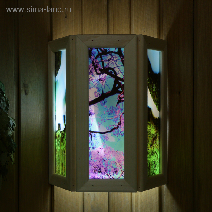 Абажур деревянный "Рисунок 1" со вставками из стекла с УФ печатью, малый, 33х29х12см - Фото 1