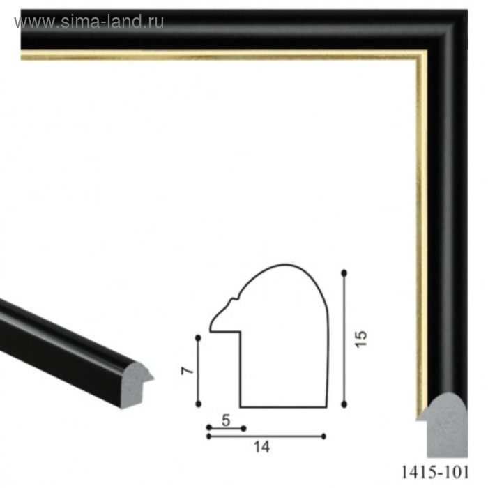 Багет пластиковый 14 мм х 15 мм х 2.9 м (ШхВхД), 1415-101-G, чёрный с золотой полосой - Фото 1