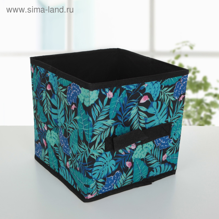 Короб стеллажный для хранения Доляна «Тропики», 19×19×19 см, цвет синий - Фото 1