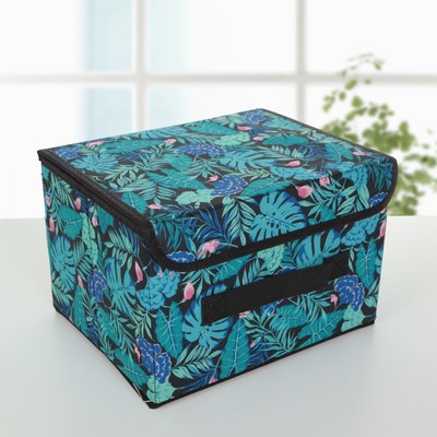 Короб стеллажный для хранения с крышкой «Тропики», 26×20×16 см, цвет синий