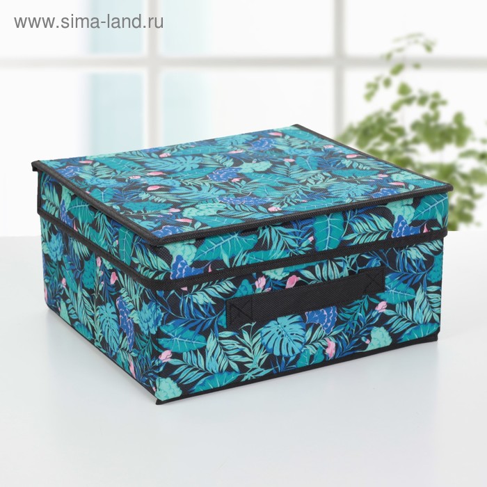 Короб стеллажный для хранения с крышкой «Тропики», 30×28×15 см, цвет синий - Фото 1