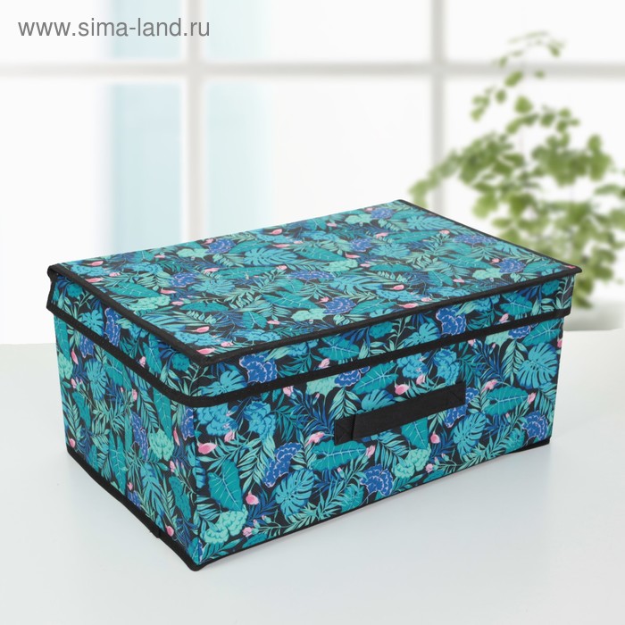 Короб стеллажный для хранения с крышкой «Тропики», 45×30×20 см, цвет синий - Фото 1