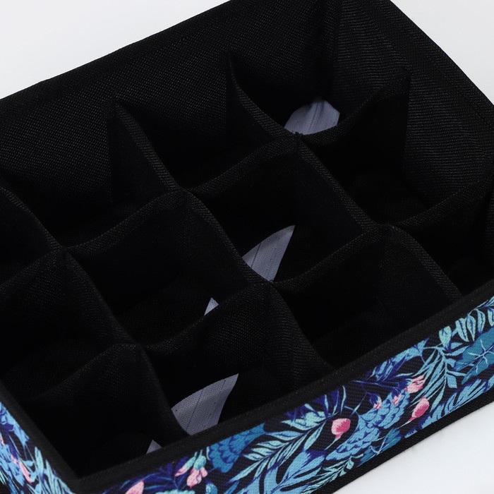 Органайзер для хранения белья Доляна «Тропики», 12 отделений, 27×20×10 см, цвет синий