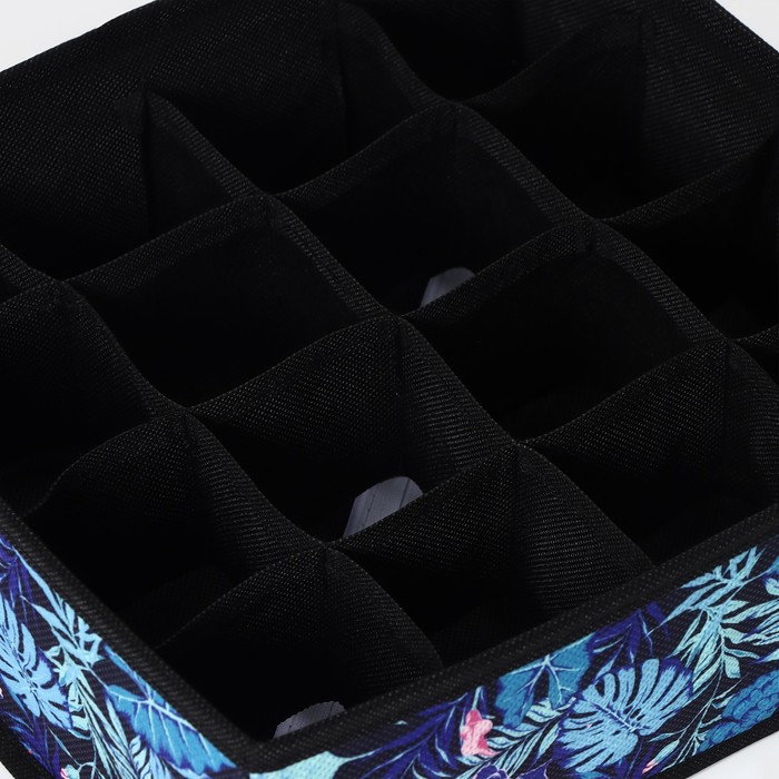 Органайзер для хранения белья Доляна «Тропики», 16 отделений, 27×25×10 см, цвет синий