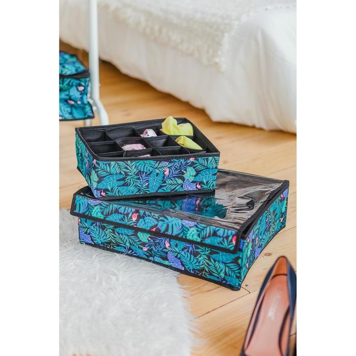 Органайзер для хранения белья с крышкой Доляна «Тропики», 24 отделений, 38×30×12 см, цвет синий