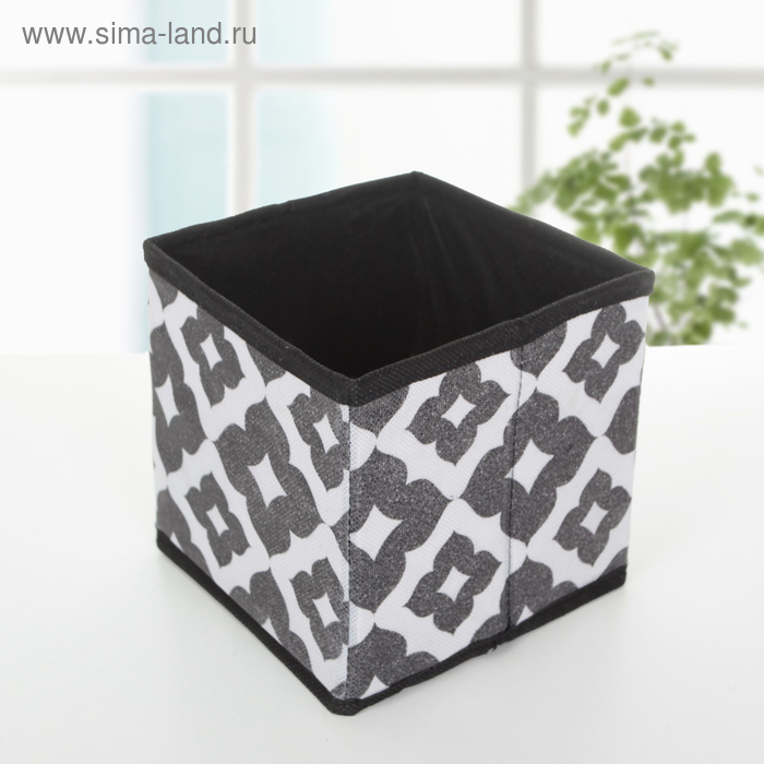 Короб стеллажный для хранения Доляна «Вензель», 14×14×14 см , цвет чёрно-белый - Фото 1
