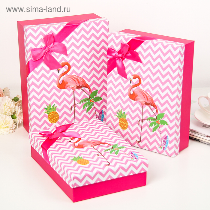 Набор коробок 3 в 1 "Фламинго", розовый, 29 х 21 х 9 - 26 х 18 х 6 см - Фото 1