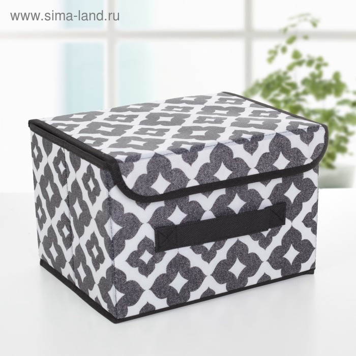 Короб стеллажный для хранения с крышкой «Вензель», 26×20×16 см, цвет чёрно-белый - Фото 1
