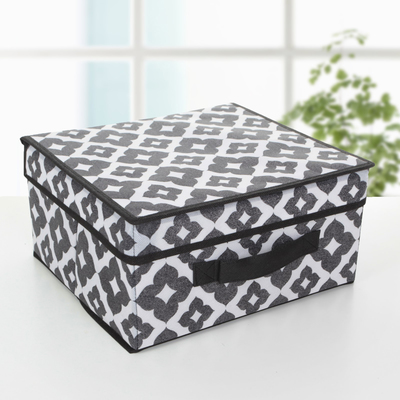 Короб стеллажный для хранения с крышкой 30×28×15 см «Вензель», цвет чёрно-белый