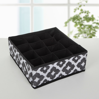 Органайзер для хранения белья Доляна «Вензель», 16 отделений, 27×25×10 см, цвет чёрно-белый