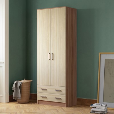 Шкаф прямой двухстворчатый «Дуэт», 2 ящика, 800×480×2200 мм, цвет ясень шимо светлый/тёмный