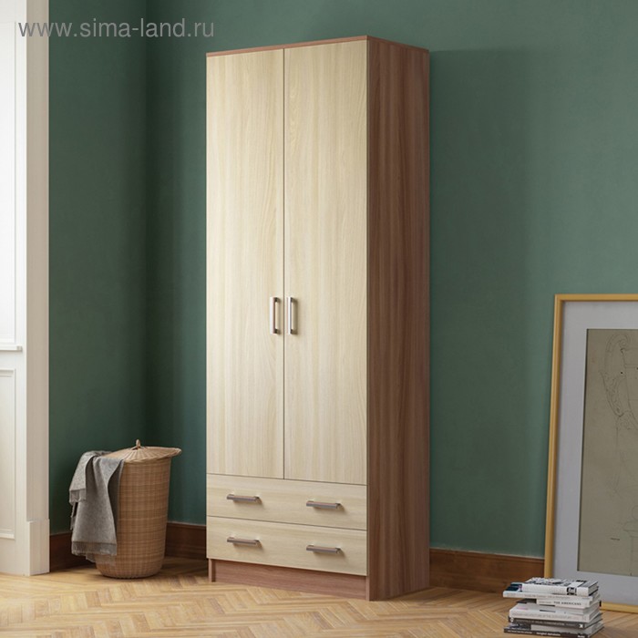 Шкаф прямой двухстворчатый «Дуэт», 2 ящика, 800×480×2200 мм, цвет ясень шимо светлый/тёмный - Фото 1