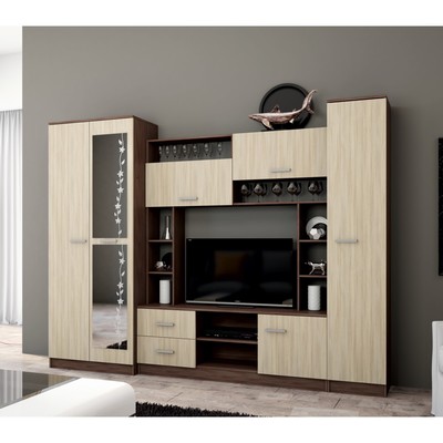 Стенка для гостиной «МАРТА», 2700×500×2100 мм, цвет ясень шимо светлый/ясень шимо тёмный