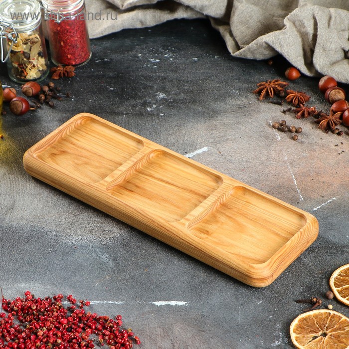 Менажница Доброе дерево, 3 секции, 30×10 см, массив ясеня - Фото 1