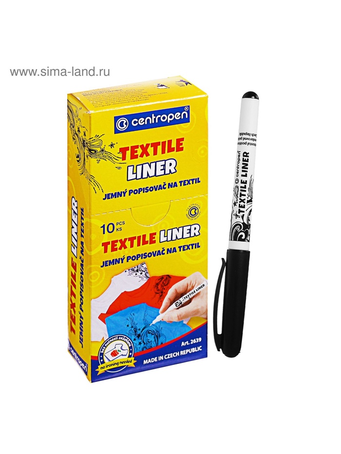 Маркер для ткани Centropen 2639, узел 0.7 мм, линия 0.6-0.8 мм, чёрный - Фото 1