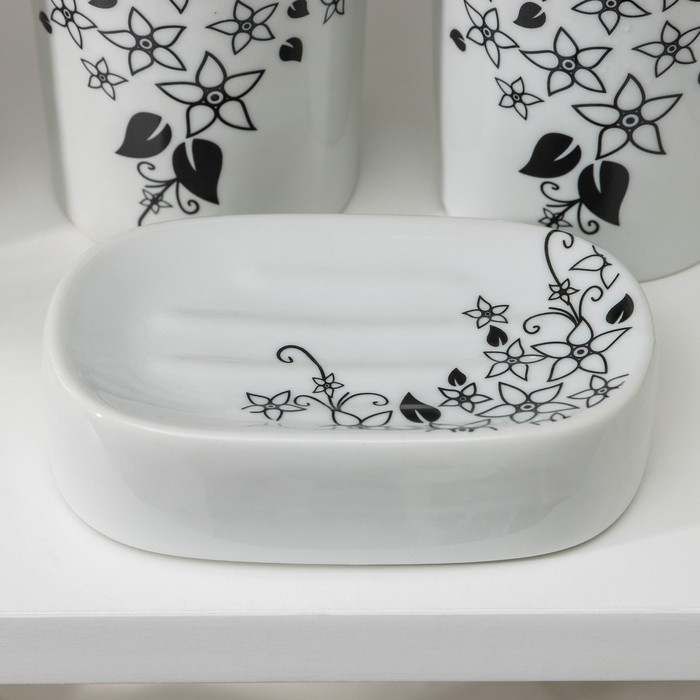 Набор для ванной, 4 предмета (мыльница, дозатор для мыла, 2 стакана), цвет белый - фото 1911292838