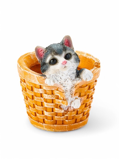 Фигурное кашпо для цветов «Котёнок в круглой корзине», 18×16.5×20.5 см, полистоун