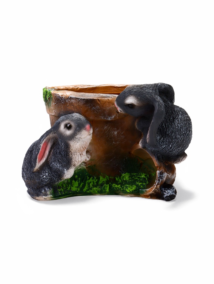 Декоративное кашпо для цветов «Зайцы у горшочка», 17 см, полистоун - Фото 1