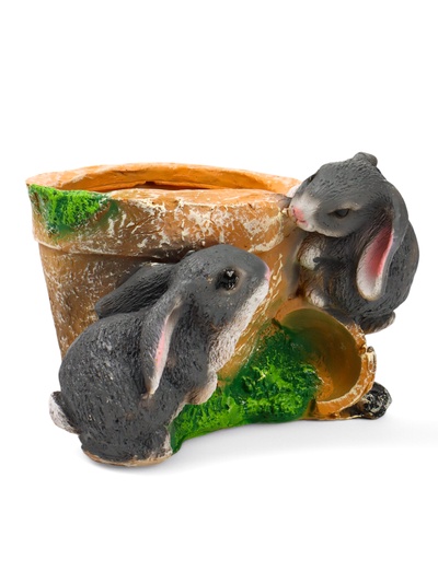 Декоративное кашпо для цветов «Зайцы у горшочка», 18×18×17 см, полистоун