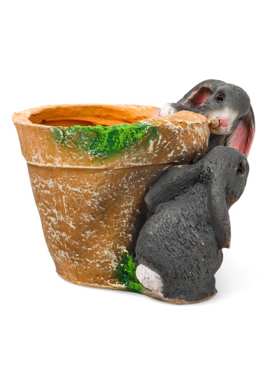 Декоративное кашпо для цветов «Зайцы у горшочка», 18×18×17 см, полистоун